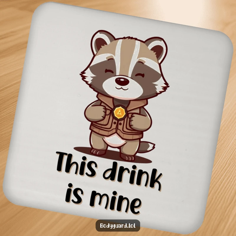 Funny Badger Coasters featuring a badger in a vest, humorously protecting surfaces from spills with dedicated charm.