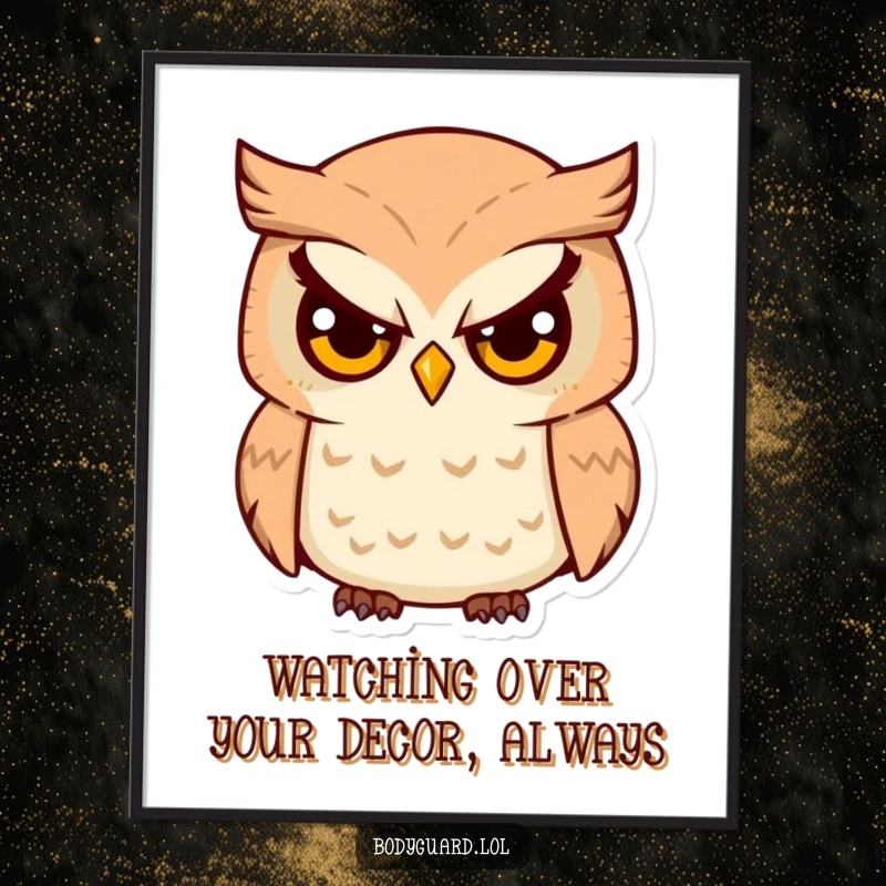 Funny Free Printable Wall Art: Watchful owl with serious eyes surveys its surroundings, adding a wise, amusing touch.