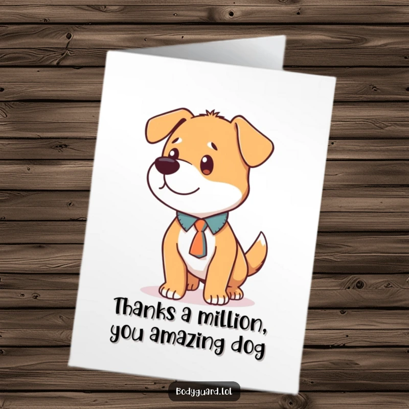 Funny Free Printable Thank You Card: Loyal dog wearing a small tie stands alert and focused, showing heartfelt thanks.