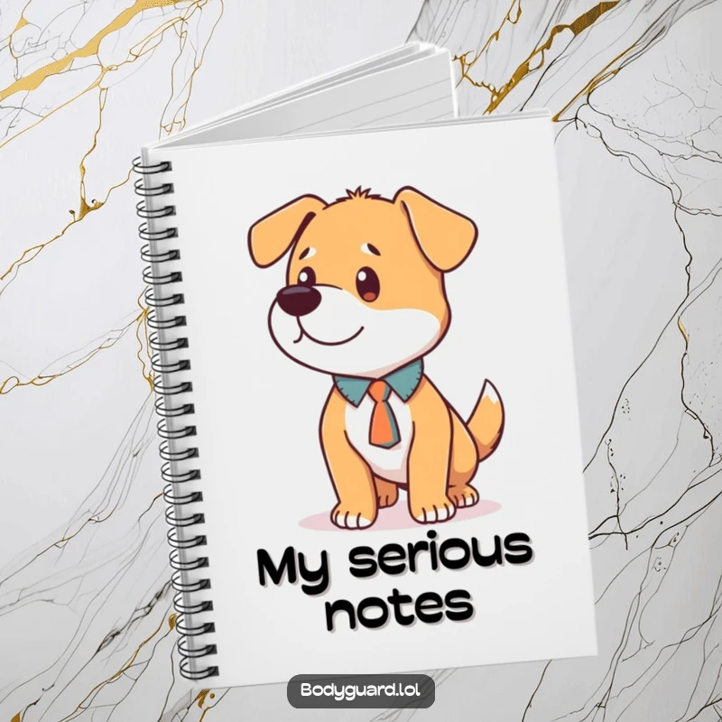 Funny Dog Tie Notebook featuring a loyal dog in a tie, humorously standing alert and focused on guarding your notes.